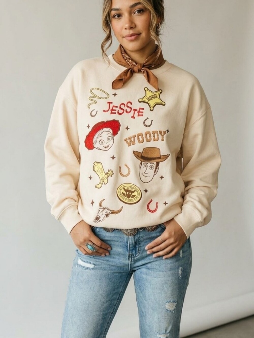 Toy Story Jessie & Woody Graphic Boyfriend Ovesized Pullover Sweatshirt Size S